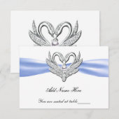 Carte de table Cygnes argentés Ruban bleu (Devant / Derrière)