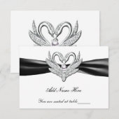Carte de table Cygnes Ruban Noir Argent (Devant / Derrière)
