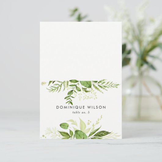 Carte de table de mariage à feuillage vert sauvage (Debout devant)