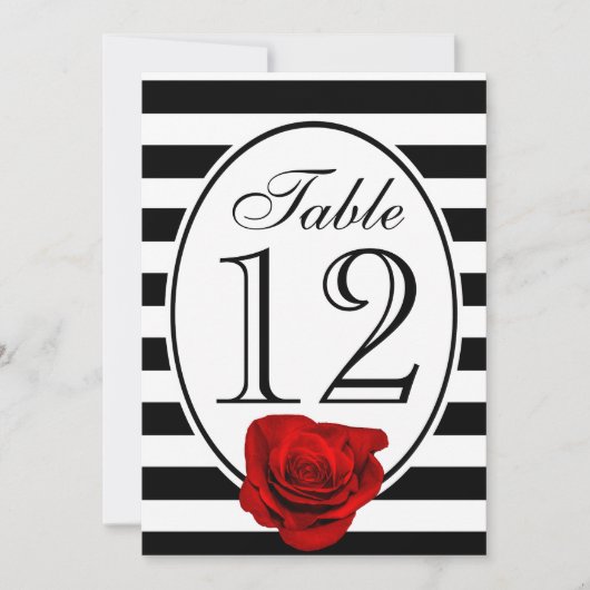 Carte de table de mariage à la rose rouge en noir  (Devant)