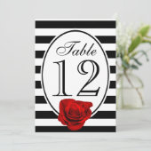 Carte de table de mariage à la rose rouge en noir  (Debout devant)