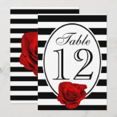Carte de table de mariage à la rose rouge en noir  (Devant / Derrière)