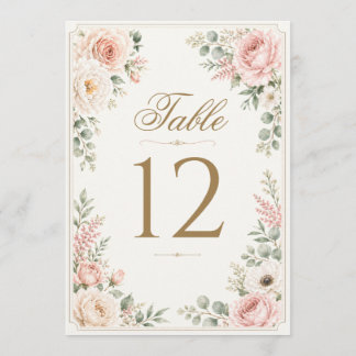 Carte de Table de Mariage à l'Aquarelle Fleurie Ro