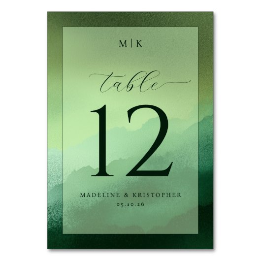 Carte de table de mariage à l'aquarelle verte sere (Par défaut)