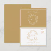 Carte de table de mariage à monogramme à couronne (Devant / Derrière)