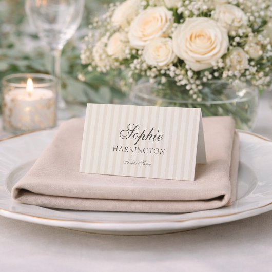 Carte de table de mariage à rayures taupe minimale