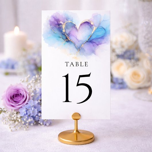 Carte de table de mariage abstraite or bleu violet