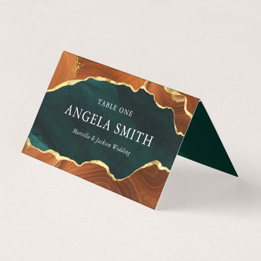 Carte de table de mariage Agate Bleu-vert, Orange (Front)