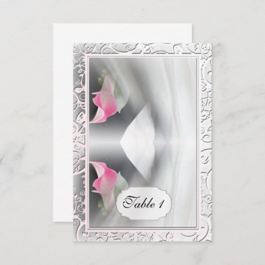 Carte de table de mariage avec calla lily rose flo (Devant / Derrière)