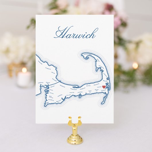 Carte de table de mariage avec plan de Harwich Cap