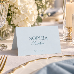 Carte de table de mariage bleu côtier avec nom d'i