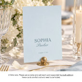 Carte de table de mariage bleu côtier avec nom d'i