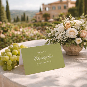 Carte de Table de Mariage Calligraphiée Vert Olive