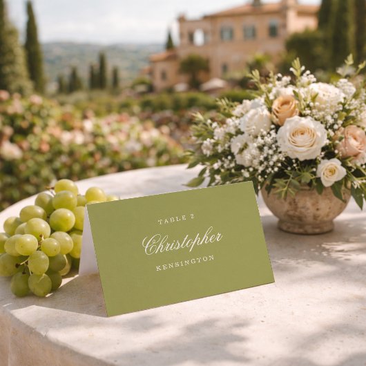 Carte de Table de Mariage Calligraphiée Vert Olive