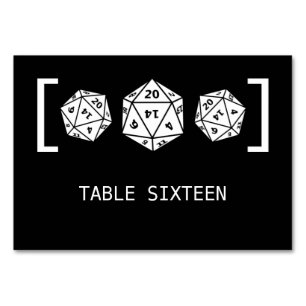 Carte de table de mariage de dés D20 en ébène