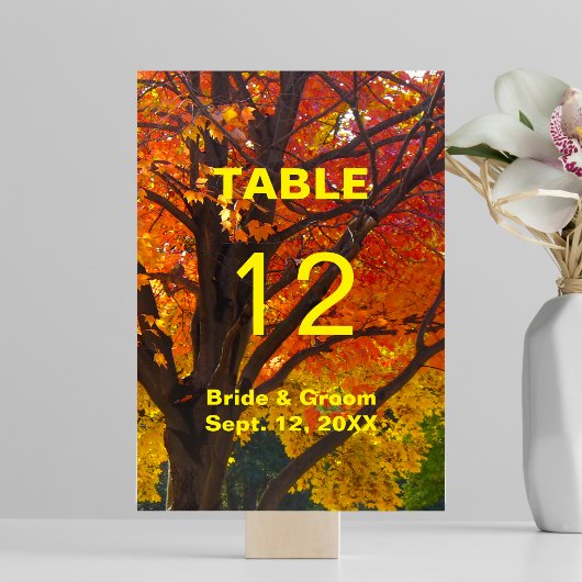 Carte de table de mariage de feuilles d'automne
