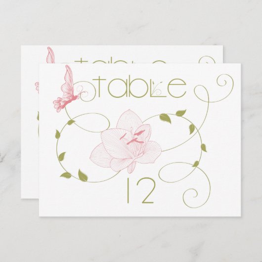 Carte de table de mariage de jardin rose Lys (Devant / Derrière)