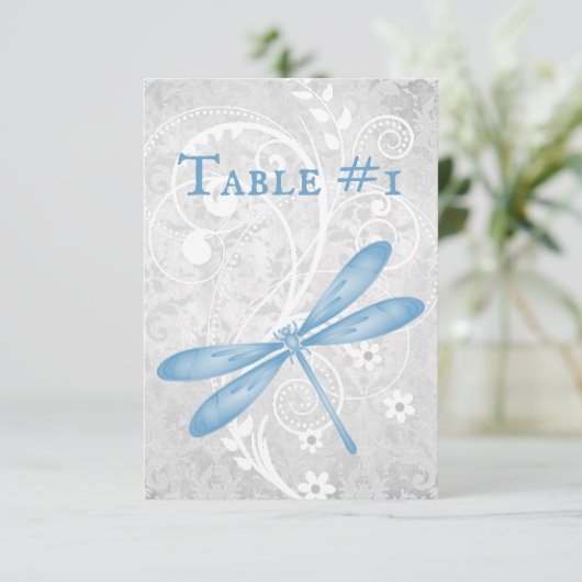Carte de table de mariage de libellules bleues (Debout devant)