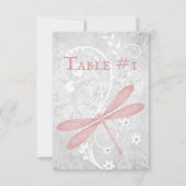 Carte de table de mariage de libellules roses (Devant)