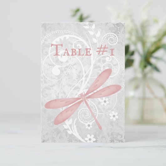 Carte de table de mariage de libellules roses (Debout devant)
