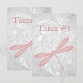 Carte de table de mariage de libellules roses (Devant / Derrière)