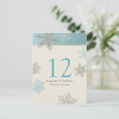 Carte de table de mariage d'hiver Silver Blue Snow (Debout devant)