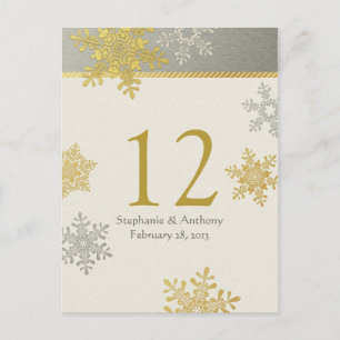 Carte de table de mariage d'hiver Silver Gold Snow