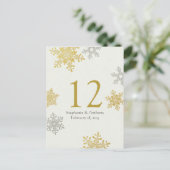 Carte de table de mariage d'hiver Silver Gold Snow (Debout devant)