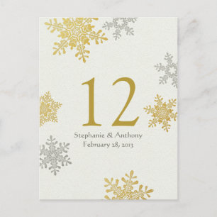 Carte de table de mariage d'hiver Silver Gold Snow