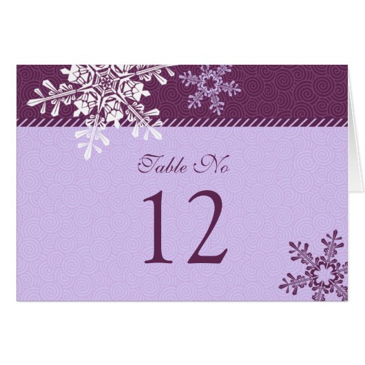 Carte de table de mariage d'hiver violet blanc (Devant horizontal)