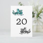 Carte de table de mariage Dragon argent sarcelle (Debout devant)