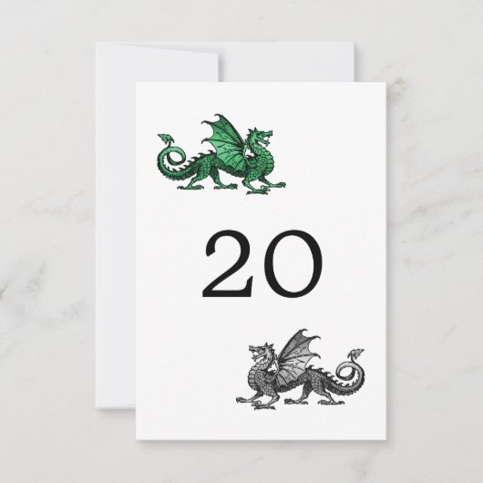 Carte de Table de Mariage Dragon Argent Vert (Devant)