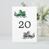 Carte de Table de Mariage Dragon Argent Vert (Debout devant)