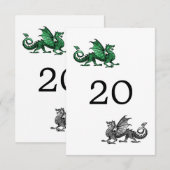 Carte de Table de Mariage Dragon Argent Vert (Devant / Derrière)