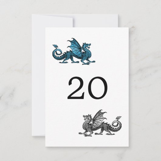 Carte de table de mariage Dragon Bleu Argent (Devant)
