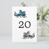 Carte de table de mariage Dragon Bleu Argent (Debout devant)