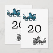 Carte de table de mariage Dragon Bleu Argent (Devant / Derrière)