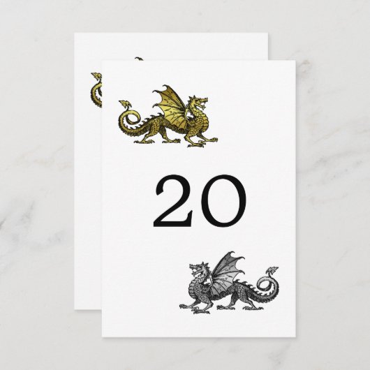 Carte de table de mariage Dragon Or Argent (Devant / Derrière)