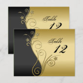 Carte de table de mariage - Élégant Noir & Or (Devant / Derrière)