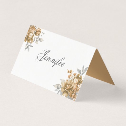 Carte de table de mariage élégante avec fleurs dor (Front)