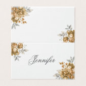 Carte de table de mariage élégante avec fleurs dor (Outside Unfolded)