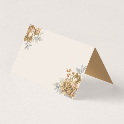 Carte de table de mariage élégante Fleurs dorées V (Front)