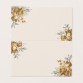 Carte de table de mariage élégante Fleurs dorées V (Outside Unfolded)