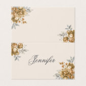 Carte de Table de Mariage Élégante Fleurs Or avec (Outside Unfolded)