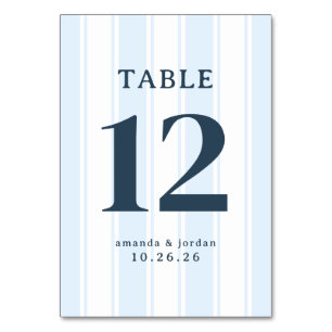 Carte de table de mariage élégante sérif bleue