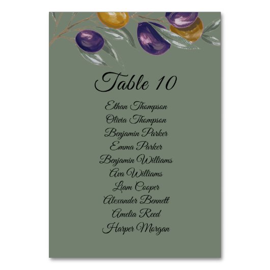 Carte de table de mariage élégante vert olive avec (Par défaut)