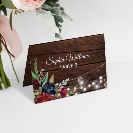 Carte de Table de Mariage en Bois Rustique Fleurs