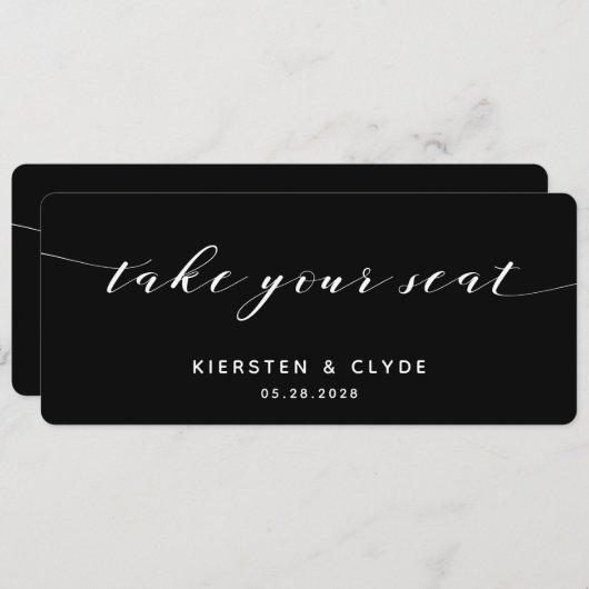 Carte de table de mariage en calligraphie blanche (Devant / Derrière)