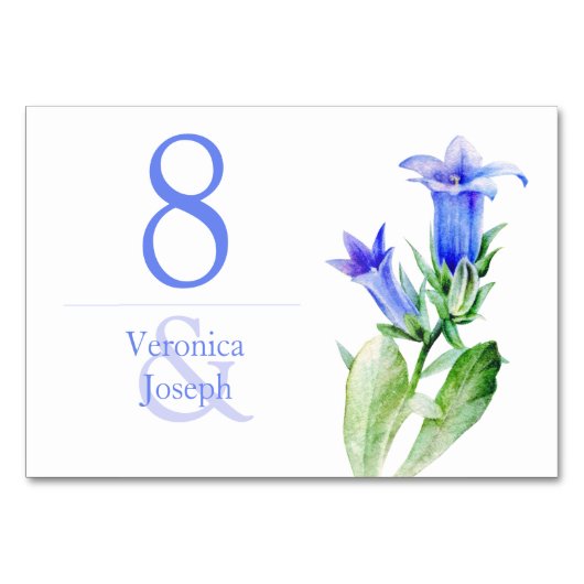 Carte de table de mariage fleur sauvage bleue Camp (Dos)