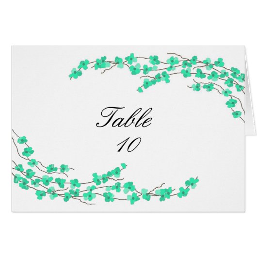 Carte de table de mariage - Fleurs turquoise (Devant Horizontal)